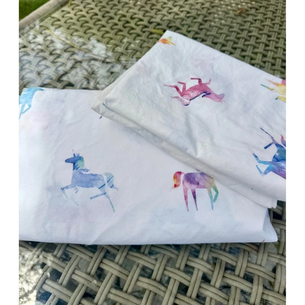 Pottery Barn Kids Full Organic Cotton Unicorn Sheet Set Watercolor White 3pc
